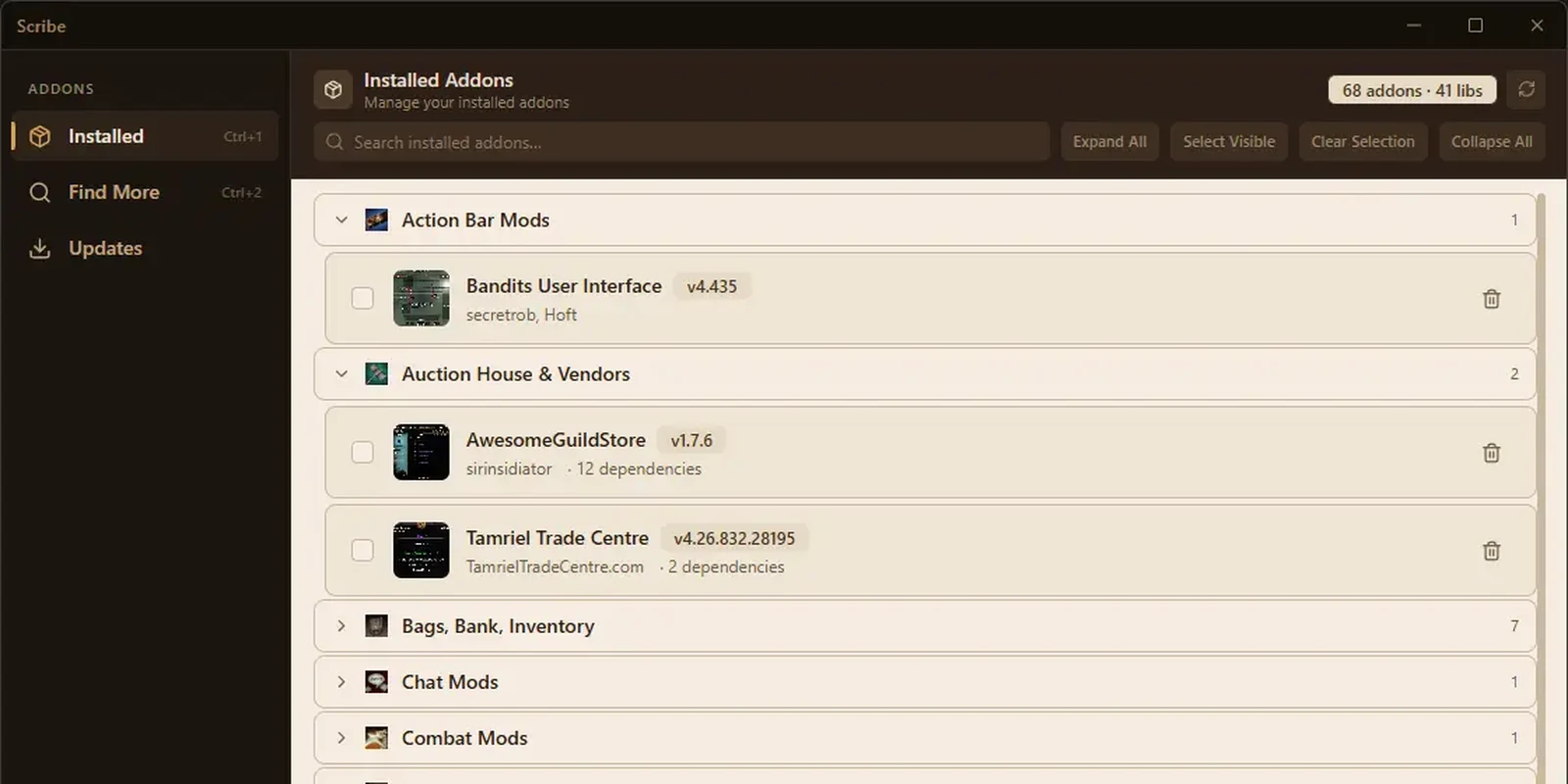 The Scribe addon manager for The Elder Scrolls Online